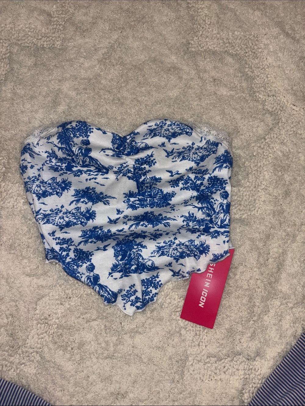 SHEIN Blue Toile Heart-Shaped Bandeau Top